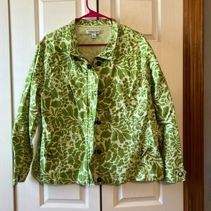 Coldwater Creek. Green floral jacket with zipper and buttons. XL